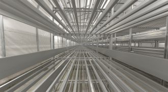 Очень длинный алюминиевый стеллаж для выращивания грибов